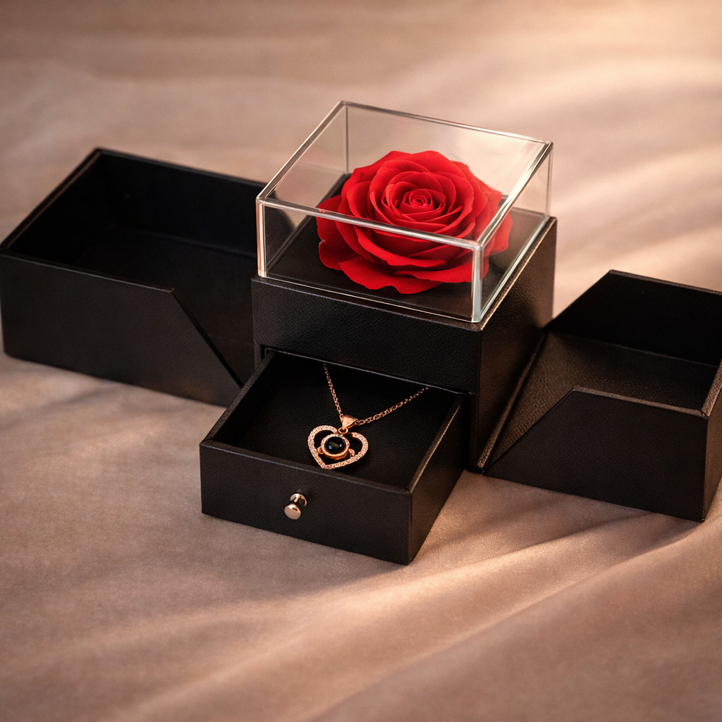 Forever Rose Gift Box with Hidden Necklace